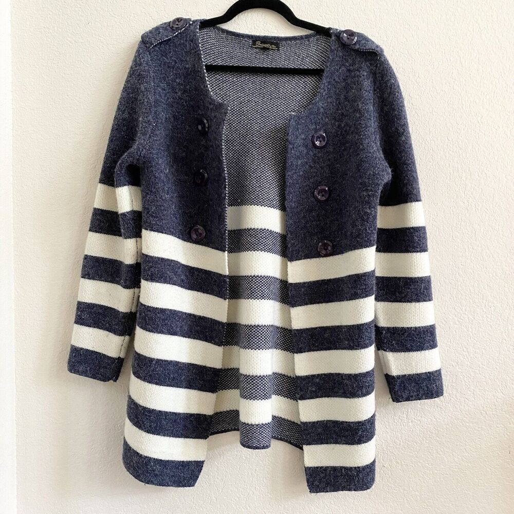 Baciano Stripe Print Open Gray Front Sweater Jacket‎ Large
